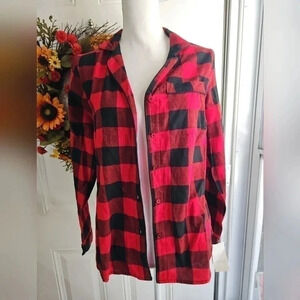 Stars Above Pajama Long Sleeve Size xs red Flannel Button Front